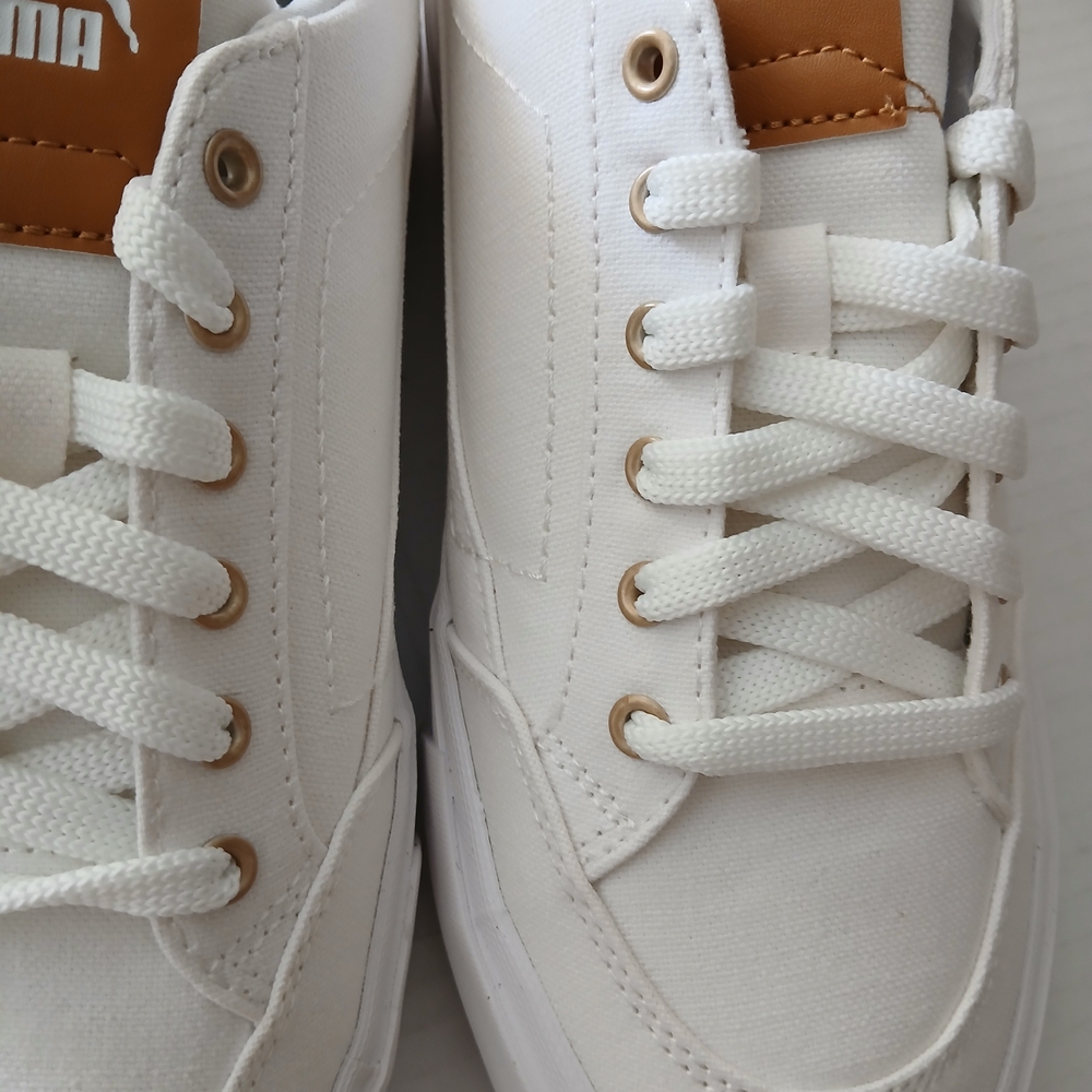 Puma White Low-Top Sneakers with Gold Accents - Picture 3 of 14